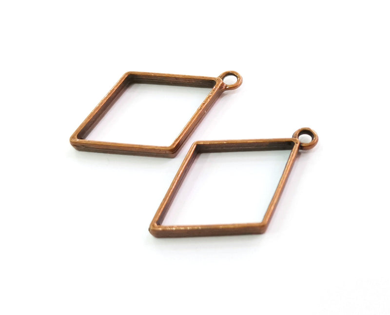 4 Diamond Bezel Charms Antique Copper Plated Charms (38x24mm) G19781