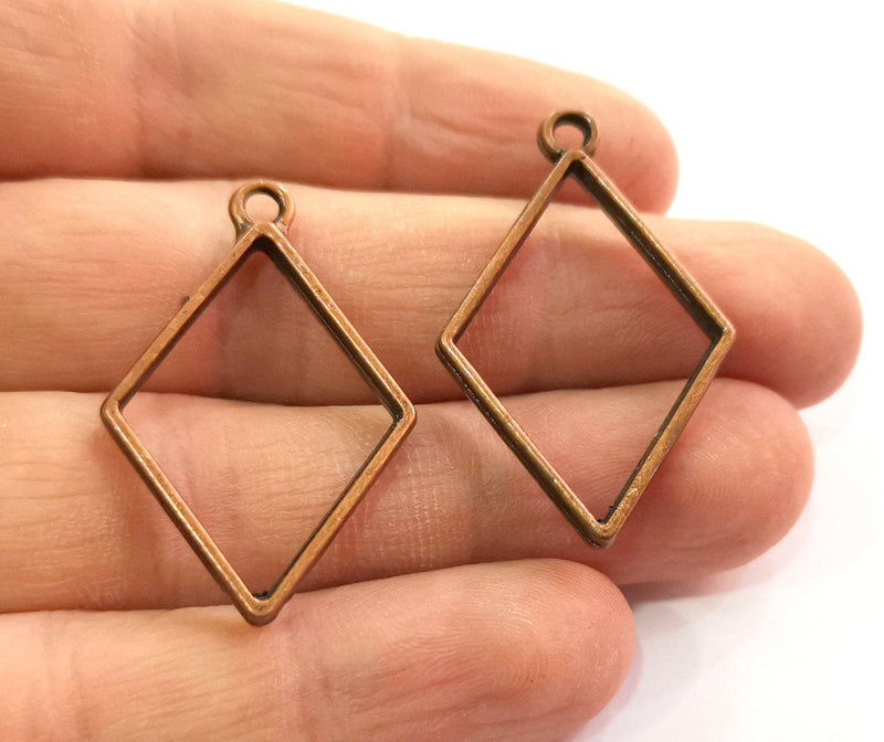 4 Diamond Bezel Charms Antique Copper Plated Charms (38x24mm) G19781