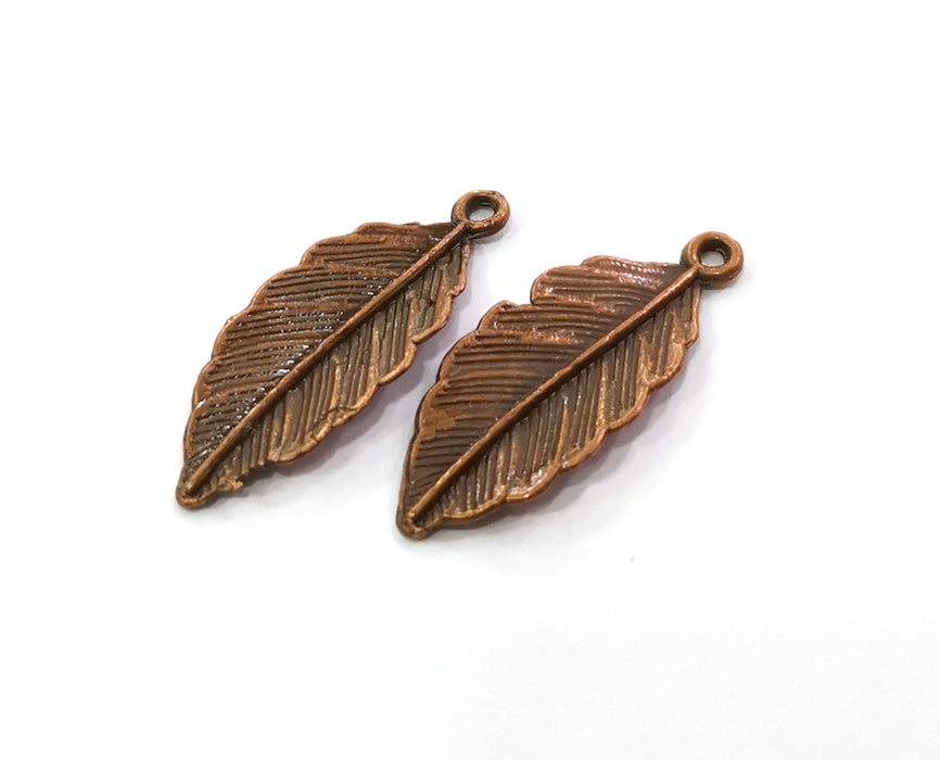 6 Feather Charms Antique Copper Plated Charms (30x12mm)  G19494