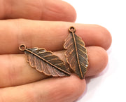 6 Feather Charms Antique Copper Plated Charms (30x12mm)  G19494