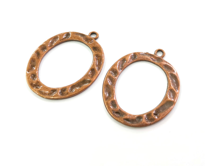2 Hammered Charms Antique Copper Plated Charms (40x30mm)  G19495