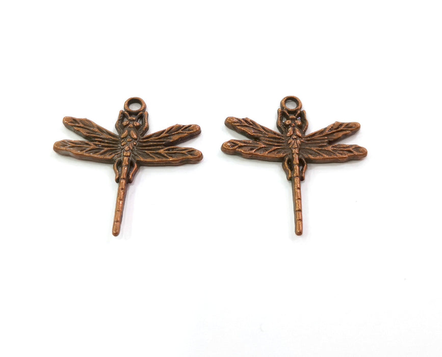 4 Dragonfly Charms Antique Copper Plated Charms (31x28mm)  G19499