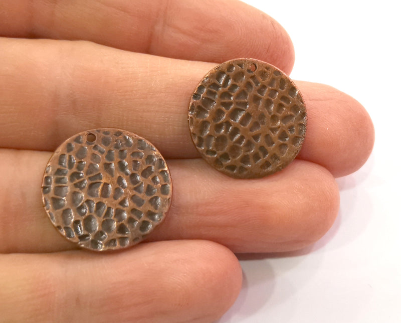 2 Hammered Charm Tag Antique Copper Plated Brass (20mm) G19503