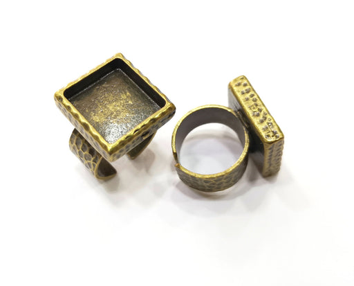 Antique Bronze Ring Blank Setting Cabochon Base inlay Ring Backs Mounting Adjustable Ring Bezel (16x16mm blank) Antique Bronze Plated G18959