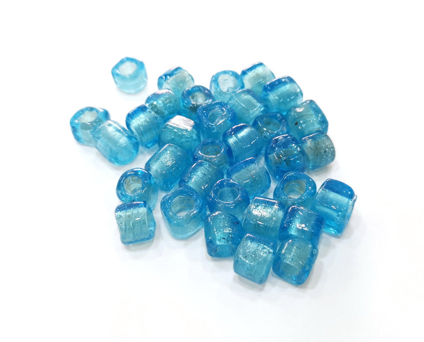 8 Cube Sea Blue Glass Beads 10x10 mm (3.8mm beads inner size) G18983