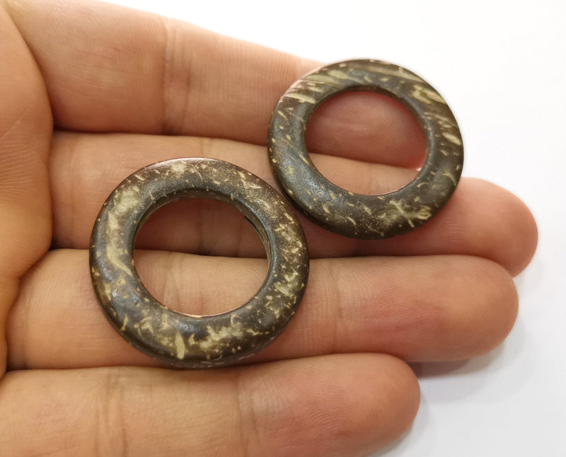 4 Coconut Wood Findings Coconut Tree Natural Spacer Charm 32 mm  G18997