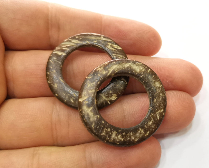 4 Coconut Wood Findings Coconut Tree Natural Spacer Charm 32 mm  G18997