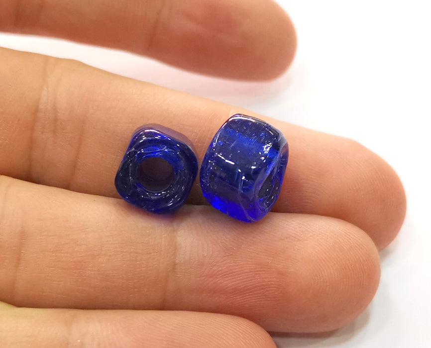 8 Cube Beads Dark Royal Blue Glass Beads 10x10 mm (3.8mm beads inner size) G19006
