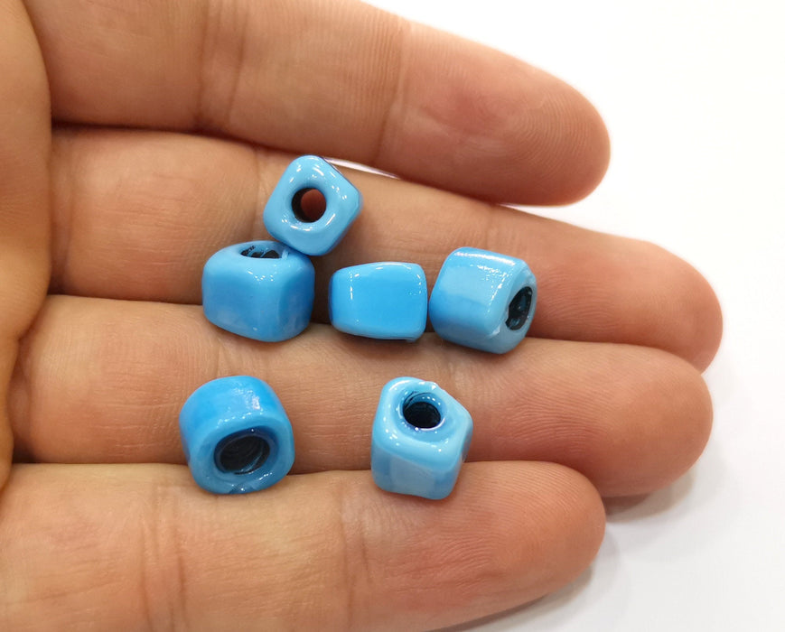 8 Cube Sky Blue Glass Beads 10x10 mm (4mm beads inner size) G19017