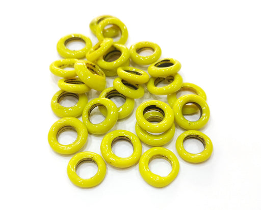 8 Yellow Glass Rondelle Beads 14 mm (9mm ring inner size) G19027