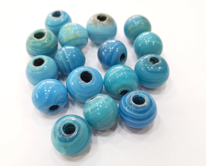 2 Round Blue Glass Beads 18 mm (5.5mm beads inner size) G19030