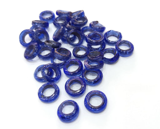 8 Dark Royal Blue Glass Rondelle Beads 14 mm (9mm ring inner size) G19032