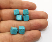 20 Cube Veined Turquoise Synthetic Cross Drilled Beads 8 mm (1mm hole) G19036