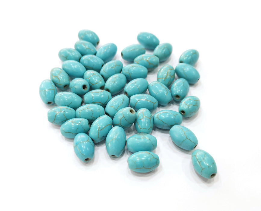 20 Oval Veined Turquoise Synthetic Beads 12x8 mm (1mm hole) G19037