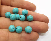 30 Round Veined Turquoise Synthetic Beads 10 mm (1mm hole) G19049