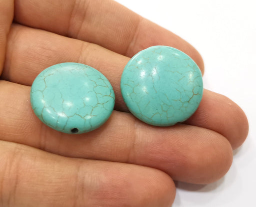 4 Round Veined Turquoise Synthetic Beads 25 mm (1.5mm hole) G19051