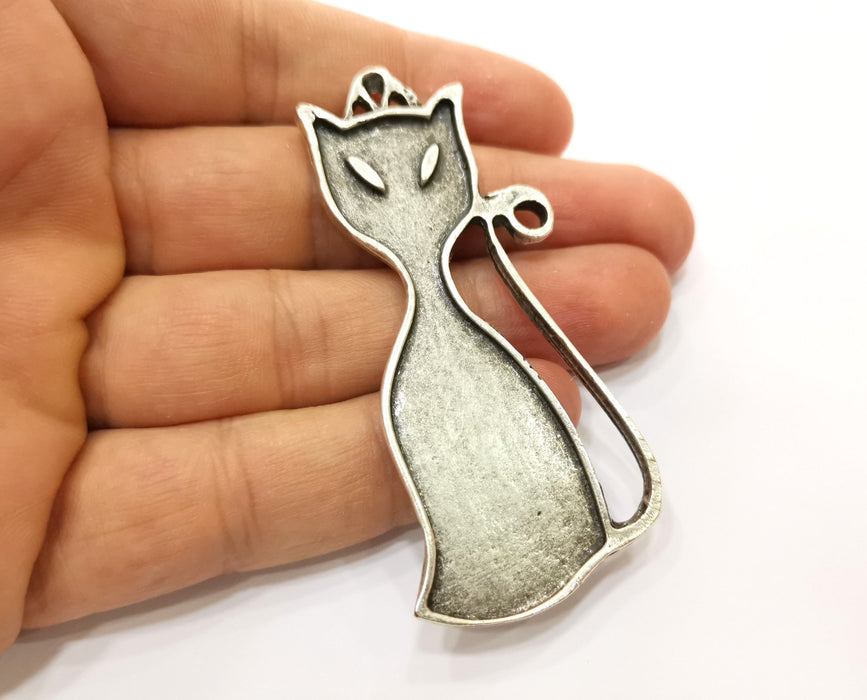 Cat Charm Antique Silver Plated Charms (75x36mm)  G19314