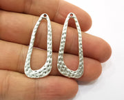 4 Silver Hammered Charms Double sided Antique Silver Plated Charms (42x17mm)  G19063