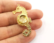Gold Pendant Blank Seahorse Base inlay Blank Necklace Blank Resin Blank Mountings Gold Plated Brass ( 10mm blank ) G19068