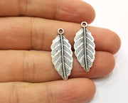 10 Feather Charms Antique Silver Plated Charms (30x12mm)  G19072