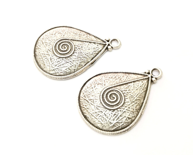2 Silver Charms Antique Silver Plated Charms (33x23mm)  G19073