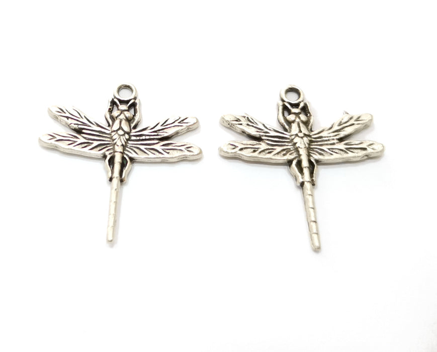 4 Silver Dragonfly Charms Antique Silver Plated Charms (31x28mm)  G19074