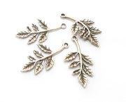 10 Silver Leaf Branch Charms Antique Silver Plated Charms (29x15mm) G19077