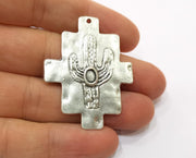 2 Cactus Charms Antique Silver Plated Charms (48x37mm)  G19081