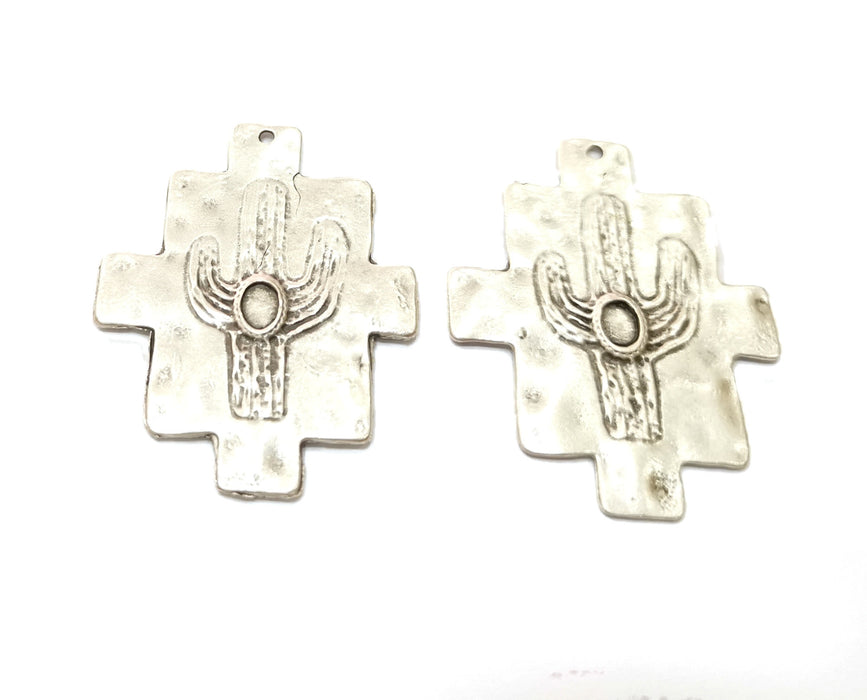 2 Cactus Charms Antique Silver Plated Charms (48x37mm)  G19081