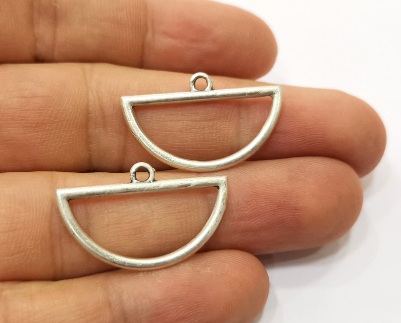 8 Half Moon Charms Antique Silver Plated Charms (17x29mm)  G19341