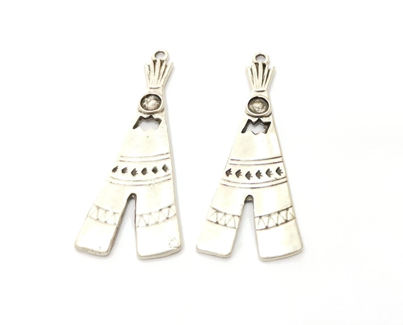 2 Silver Tepee Charms Antique Silver Plated Charms (51x21mm)  G19088
