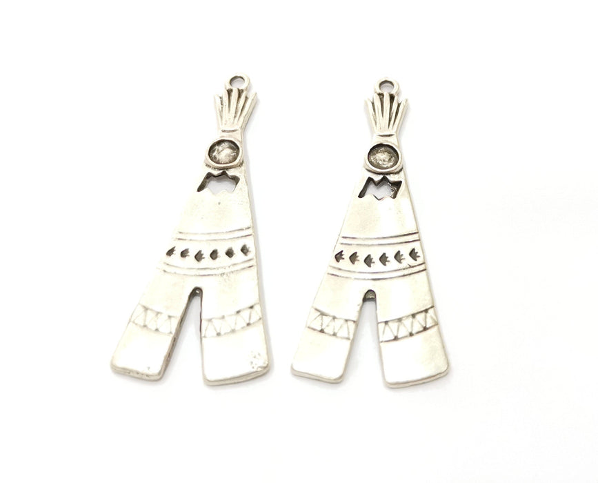 2 Silver Tepee Charms Antique Silver Plated Charms (51x21mm)  G19088