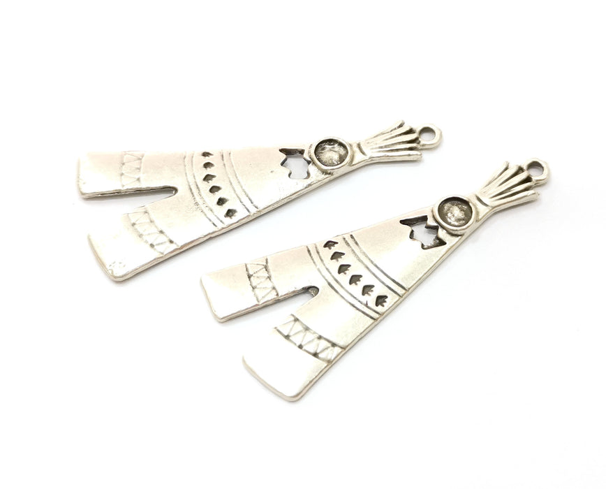 2 Silver Tepee Charms Antique Silver Plated Charms (51x21mm)  G19088