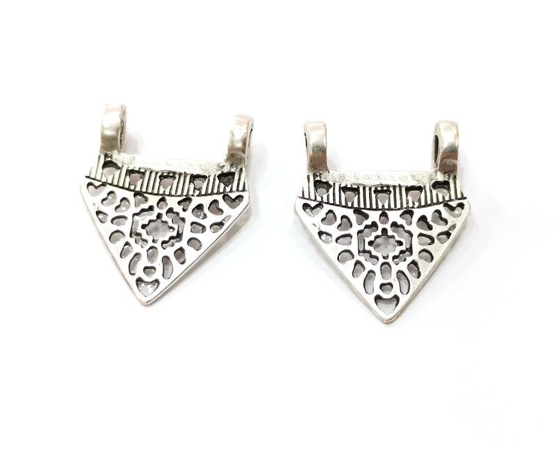 2 Silver Pendant Antique Silver Plated Pendant (36x30mm)  G19096