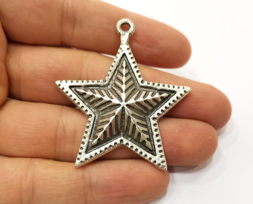 Silver Star Pendant Antique Silver Plated Pendant (55x47mm)  G19098