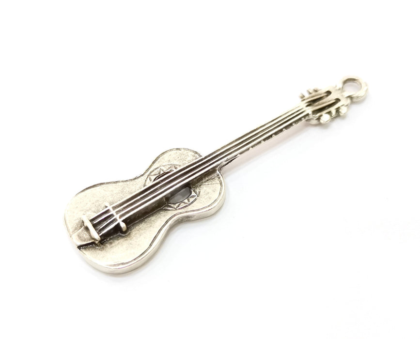 Silver Guitar Pendant Antique Silver Plated Pendant (78x21mm)  G19099