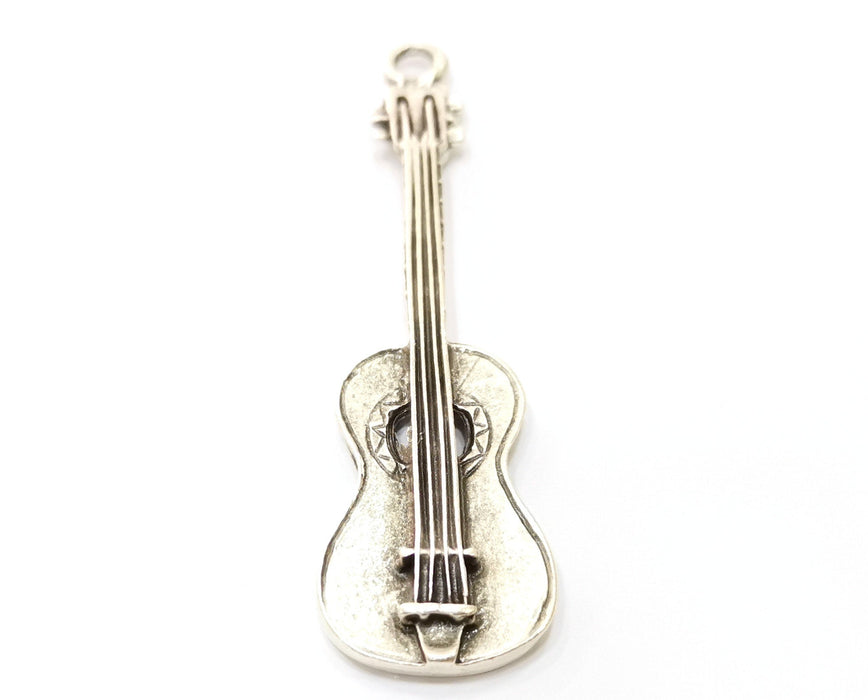 Silver Guitar Pendant Antique Silver Plated Pendant (78x21mm)  G19099