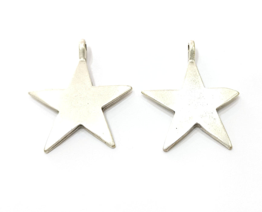 2 Silver Star Pendant Antique Silver Plated Pendant (35x29mm) G19100