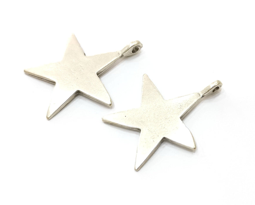 2 Silver Star Pendant Antique Silver Plated Pendant (35x29mm) G19100