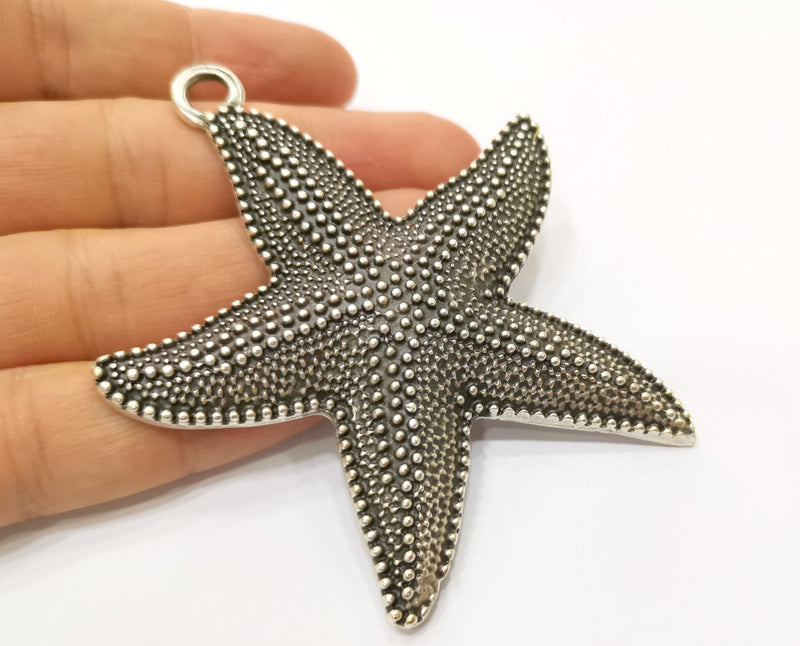 Silver Starfish Pendant Antique Silver Plated Pendant (90x73mm)  G19101