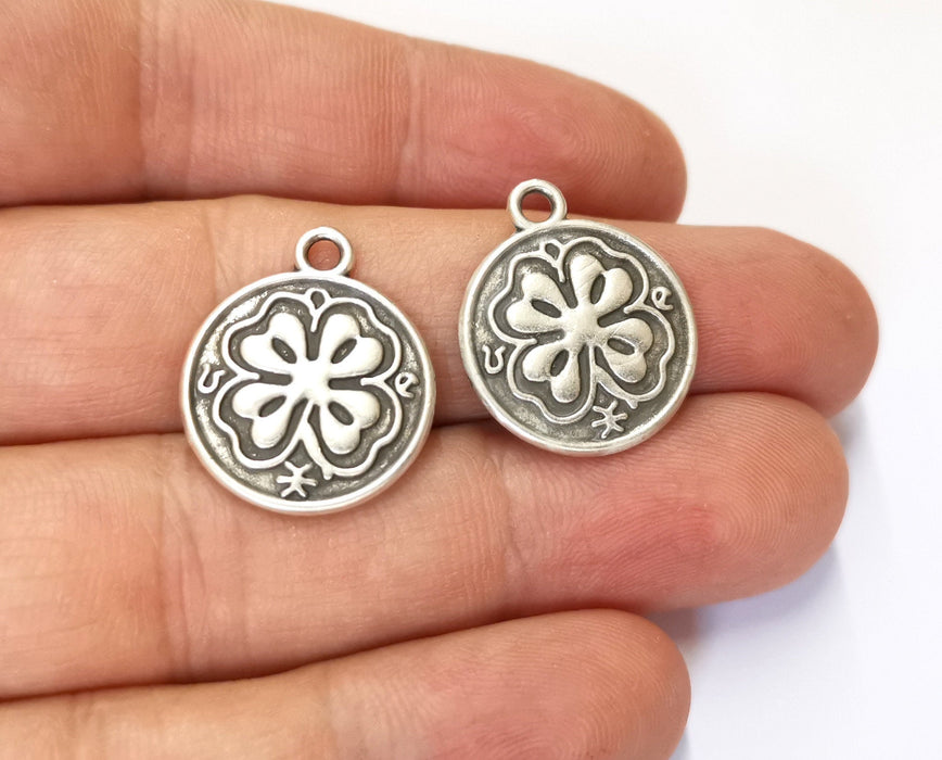 4 Clover Charms Antique Silver Plated Charms (23x20mm)  G19552