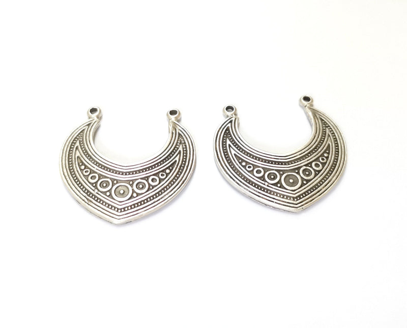 2 Silver Charms Connector Antique Silver Plated Charms (32x32mm)  G19553