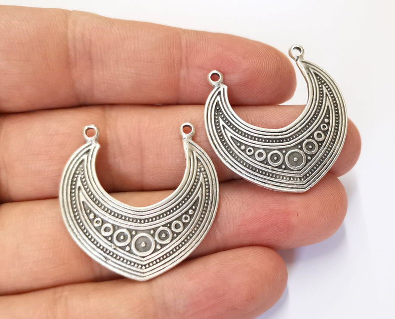 2 Silver Charms Connector Antique Silver Plated Charms (32x32mm)  G19553
