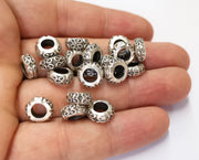 10 Silver Rondelle Beads Antique Silver Plated Beads 11mm  G19558
