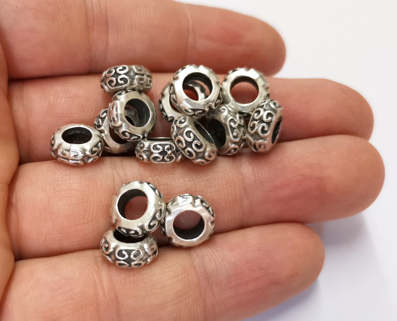 10 Silver Rondelle Beads Antique Silver Plated Beads 11mm  G19558