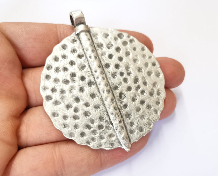 Hammered Silver Pendant Antique Silver Plated Pendant (74x60mm)  G19560