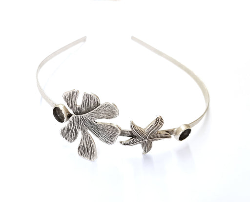 Starfish and Leaf Crown Headband Base Blanks Circlet Settings Antique Silver Plated Brass Adjustable (9mm Bezel Size)  G19561