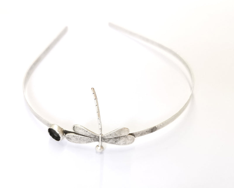 Dragonfly Crown Headband Base Blanks Circlet Settings Antique Silver Plated Brass Adjustable (9mm Bezel Size)  G19563