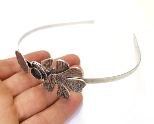 Leaf Crown Headband Base Blanks Circlet Settings Antique Silver Plated Brass Adjustable (10mm Bezel Size)  G19564