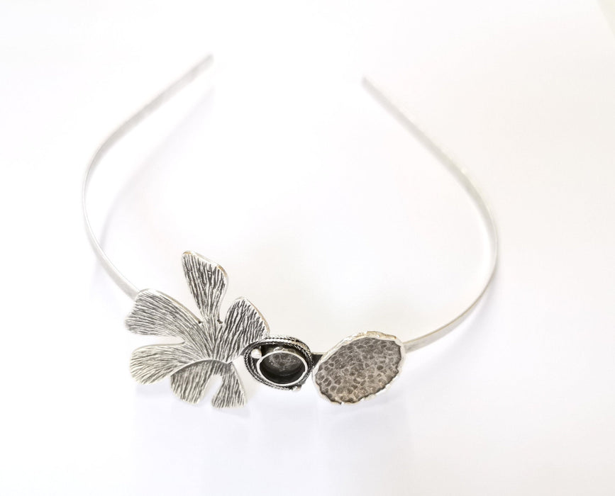 Leaf Crown Headband Base Blanks Circlet Settings Antique Silver Plated Brass Adjustable (10mm Bezel Size)  G19564